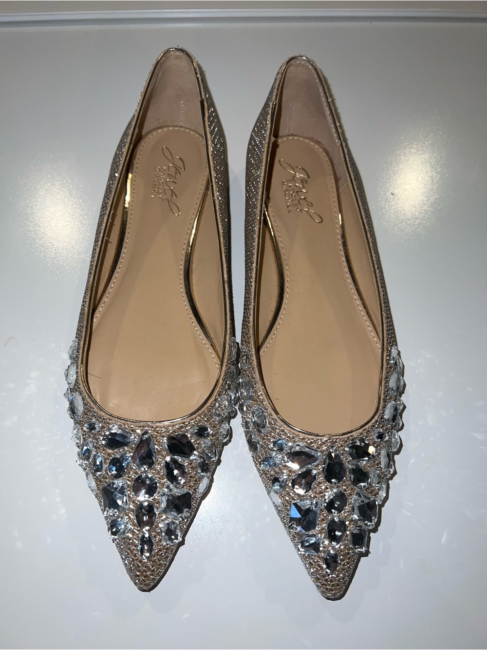 Jewel Badgley Mischka Ulanni Rhinestone Pointed Toe Flats - Size 7
